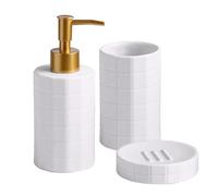 Ldabrye Portaspazzolino in ceramica smaltata e dispenser di sapone combinato igienico da bagno con design antiscivolo Set da bagno in ceramica