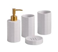 Ldabrye Portaspazzolino in ceramica smaltata e dispenser di sapone combinato igienico da bagno con design antiscivolo Set da bagno in ceramica