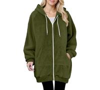 Ldabrye Pullover a maniche lunghe da donna cardigan in pile con cappuccio da donna cappotto caldo oversize con cappuccio giacche pelose verde militare