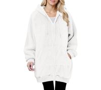Ldabrye Pullover a maniche lunghe da donna Cardigan in pile sfocato con cappuccio Cappotto caldo da donna con cappuccio oversize giacche pelose bianche