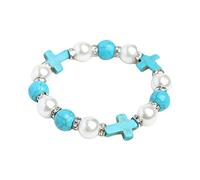 Ldabrye Religioso Croce Perline Per Le Donne Pietra Naturale Elastico Link Preghiera Ragazza Hip Hop Perline Bracciali Per Gli Uomini, One Size, come descritto