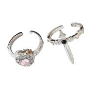 Ldabrye Set di 2 anelli con croci gotiche scure abbinate con dettaglio a forma di cuore, gioielli alla moda unisex per occasioni speciali, C, come descritto, come descritto