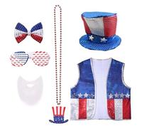 Ldabrye Set di 6 costumi patriottici e accessori per feste di festa di incontro con gilet papillon collana per festival decorazioni per il giorno dell'indipendenza