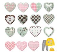 LdawyDE 15 Toppe Cuore Termoadesive, Toppa Termoadesiva per Tessuti Stile Preppy a Quadri per Adulti Bambini Ragazze, Ricami per Abbigliamento Jeans Zaini DIY Decorazione