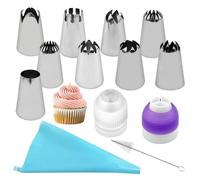 LdawyDE Beccucci sac a Poche Professionale Set, 1 Saccapoche sac a Poche Riutilizzabile da 30 cm Viene con 9 Diversi Ugelli in Acciaio Inossidabile 4 cm, 2 Adattatori e Una 1 Spazzola