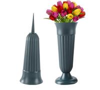 LdawyDE Vasi per Cimitero, Vaso Cimiteriale da 2 pezzi con Base e Vasi per Tomba in Plastica con 11 cm Picchetto 21 x 10 cm per Tombe Cimitero Lapidi Decorazione Feste
