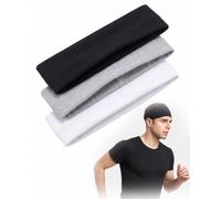 LDBEMG Fascia Capelli Uomo 3 Pz Cotone Elastico, Assorbe Sudore e Resta al Posto, Morbida per Corsa, Tennis e Palestra, Nero/Grigio Chiaro/Bianco