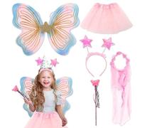 LDBKLGHJ Ali Farfalla Costume Farfalla Costume da Fata Fantastica per Bambina con Bacchetta Magica e Ali - Set di Vestiti da Principessa Ideale per Feste ed Eventi
