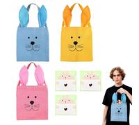 LDBKLGHJ Borse pasquali per Bambini 3 Pezzi con Orecchie di Coniglio Colorate e Biglietti augurali, sacche in Tessuto 21.5x39cm per Dolci, Uova, Regali, Giochi, Feste e Decorazioni di Pasqua
