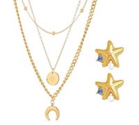 LDBKLGHJ Ciondolo a forma di luna, 2 collane, collana bohemien multilivello per donna, con pendente sole e luna, collana vintage per donne e ragazze, elegante e alla moda