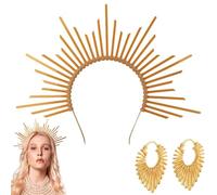 LDBKLGHJ Corona Sole Diva con Fascia Dorata, Cerchietto e Orecchini a Cerchio, Accessorio Elegante per Costumi, Party, Feste e Occasioni Speciali