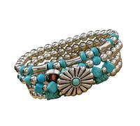 Ldbuejiaja Bracciale di perle turchesi bohémien fatto a mano, per pelli sensibili, elegante, multifilo, gioielli fatti a mano