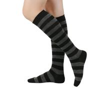 Ldbuejiaja Calze da donna a righe calze belle moda a righe colorate calze cosplay polpaccio lungo stivale calza regali tubo lungo, Grigio scuro e nero., Thin strips