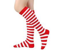 Ldbuejiaja Calze da donna a righe calze belle moda a righe colorate calze cosplay polpaccio lungo stivale calza regali tubo lungo, Rosso e bianco., Wide strip