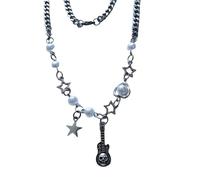 Ldbuejiaja Guitar Star - Collana con ciondolo a forma di clavicola, a forma di cuore, in metallo, lunghezza regolabile, Taglia unica, come descritto, come descritto