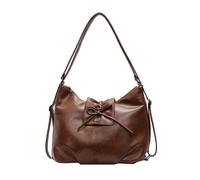 Ldbuejiaja Zaino alla moda con grande capacità e tracolla con dettagli retrò con fiocchi, borsa a tracolla in pelle PU, marrone scuro