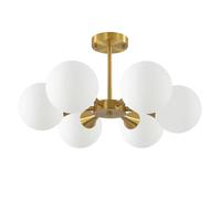 LDCBFTR Illuminazione Plafoniera da Incasso Sputnik in Oro Spazzolato Plafoniere da soffitto Moderne della metà del secolo Plafoniera da soffitto a Semi-Incasso in Vetro lattimo a 6 luci