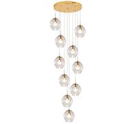LDCBFTR Lampadellieri di Vetro a 10 luci Moderni Rain Goccia Alta Cupola d'oro Oro Lungo lampadario Lungo per l'illuminazione delle Scale di Ingresso Foyer, Altezza Massima 6,5 Piedi (2 m)