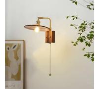 LDCBFTR Luce murale per Camera da Letto Mid-secolo Moderna Vetro Ambra in Legno con appuntamento a Catena a trazione per Camera da Letto Soggiorno Letto Lettura Spia Lampada luci Camera da Letto