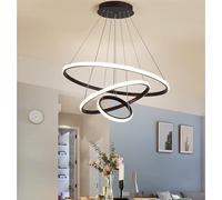 LDCBFTR Moderno 3 Anelli 67W 4000K LED Bianco Freddo Lampada a Sospensione Cerchi plafoniera lampadario Nero apparecchio per Soggiorno Tavolo da Pranzo Camera da Letto Bagno Scala Moderna