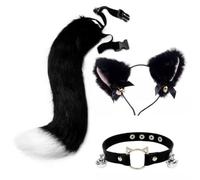 LDDIFHWW 3 Pezzi Accessori Gatto Orecchie Coda Collare Set Costume Cosplay Choker Regolabile in Pelliccia Sintetica con Dettagli in Metallo E Archetto Sottile, A款三件套