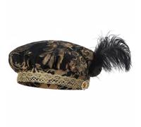 LDDIFHWW Cappello Rinascimentale Uomo Storico con Taglio Muffin Tessuto Poliestere Decorazione Centrale Elegante Stile Classico Adatto per Esibizioni Sceniche, Nero