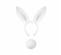LDDIFHWW Cerchietto con Orecchie da Coniglio Fascia Capelli Decorativa Elastica Copricapo Animale Particolare Morbido Adatto a Celebrazioni Pasquali Halloween, Bianco, Orecchie+Coda