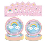 LDFDRT 60 piatti di carta e tovaglioli, stoviglie per feste di compleanno, 18 cm, 20 e 23 cm, 20 tovaglioli, 20 pezzi, decorazione per feste (viso arcobaleno)