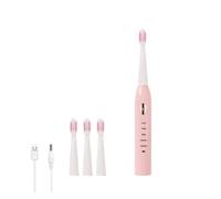 LDGSUPH Adatto per spazzolino elettrico con 5 modalità, ricaricabile tramite USB, IPX7, setole morbide ad ultrasuoni per adulti, design classico in 4 colori (4 teste rosa)
