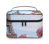 LDGSUPH Beauty case da viaggio portatile con torre Eiffel di Parigi con fiori e manico borsa da toilette da viaggio leggera impermeabile carino cosmetici borse grande moda custodia organizer per donne