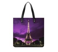 LDGSUPH Borsa larga in pelle PU con torre Eiffel viola, borse per la spesa grandi, borsa leggera e alla moda, borsa a tracolla grande