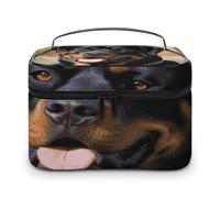 LDGSUPH Borsa per il trucco a forma di cane Rottweiler, con manico, portatile, da viaggio, leggera, impermeabile, carina, per cosmetici, grande, alla moda, organizer per donne