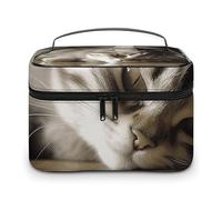 LDGSUPH Borsa per il trucco a forma di gatto che dorme con manico Borsa da toilette da viaggio portatile leggera impermeabile carino cosmetici borse portaoggetti grande moda custodia per trucco
