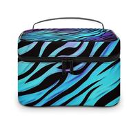LDGSUPH Borsa per il trucco a righe zebrate mimetiche viola blu verde con manico Borsa da toilette da viaggio portatile leggera impermeabile carino cosmetici borse grande moda custodia organizer per
