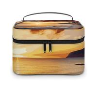LDGSUPH Borsa per il trucco al tramonto sul mare con manico Borsa da toilette da viaggio portatile leggera impermeabile carino cosmetici borse portaoggetti grande moda custodia per trucco organizer