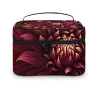 LDGSUPH Borsa per il trucco artistica con fiore rosso vino con manico borsa da toilette da viaggio portatile leggera impermeabile carino cosmetici borse grande moda trucco custodia organizer per le