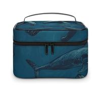 LDGSUPH Borsa per il trucco con balena oceanica con manico borsa da toilette da viaggio leggera impermeabile carino cosmetici borse grande moda trucco organizzatore per le donne