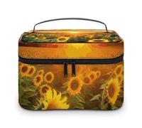 LDGSUPH Borsa per il trucco con campo di girasole al tramonto con manico Borsa da toilette da viaggio portatile leggera impermeabile carino cosmetici borse grande moda custodia organizer per trucco
