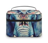 LDGSUPH Borsa per il trucco con elefante con piume di pavone con manico borsa da toilette da viaggio portatile leggera impermeabile carino cosmetici borse grande moda trucco custodia organizer per le