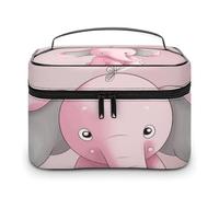 LDGSUPH Borsa per il trucco con elefante rosa con manico borsa da toilette da viaggio portatile leggera impermeabile carino cosmetici borse grande moda trucco organizzatore per le donne