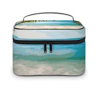 LDGSUPH Borsa per il trucco con foglie di palma oceano, mare, spiaggia, con manico, portatile, da viaggio, leggera, impermeabile, graziosa, per cosmetici, grande, alla moda, organizer per trucco da