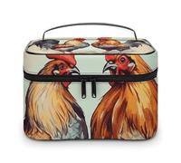 LDGSUPH Borsa per il trucco con gallo e gallina con manico Borsa da toilette da viaggio portatile leggera impermeabile carino cosmetici borse grande moda trucco organizer per donne