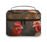LDGSUPH Borsa per il trucco con gallo e pollo con manico Borsa da toeletta da viaggio portatile leggera impermeabile carino cosmetici borse portaoggetti grande moda custodia per trucco organizer per