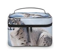 LDGSUPH Borsa per il trucco con leopardo delle nevi con manico Borsa da toilette da viaggio portatile leggera impermeabile carino cosmetici borse grande moda trucco organizzatore per le donne