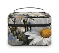 LDGSUPH Borsa per il trucco con margherite bianche selvatiche con manico borsa da toilette da viaggio portatile leggera impermeabile carino cosmetici borse grande moda trucco organizzatore per le