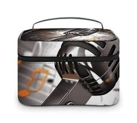 LDGSUPH Borsa per il trucco con microfono con note musicali con manico Borsa da toeletta da viaggio portatile leggera impermeabile carino cosmetici borse portaoggetti grande moda custodia per trucco