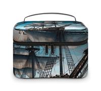 LDGSUPH Borsa per il trucco con nave pirata con manico Borsa da toilette da viaggio portatile leggera impermeabile carino cosmetici borse di stoccaggio grande moda custodia per trucco organizzatore