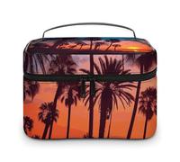 LDGSUPH Borsa per il trucco con palma al tramonto con manico Borsa da toilette da viaggio portatile leggera impermeabile carino cosmetici borse portaoggetti grande moda custodia per trucco organizer