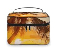 LDGSUPH Borsa per il trucco con palma tropicale e tramonto con manico Borsa da toilette da viaggio portatile leggera impermeabile carino cosmetici borse grande moda custodia organizer per donne