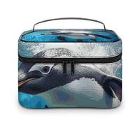LDGSUPH Borsa per il trucco con pinguino che nuota con manico borsa da toilette da viaggio portatile leggera impermeabile carino cosmetici borse grande moda custodia organizer per trucco per le donne